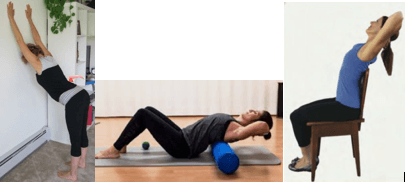 upper back extension mobility exercises in standing, sitting, and laying down to help improve shoulder impingement