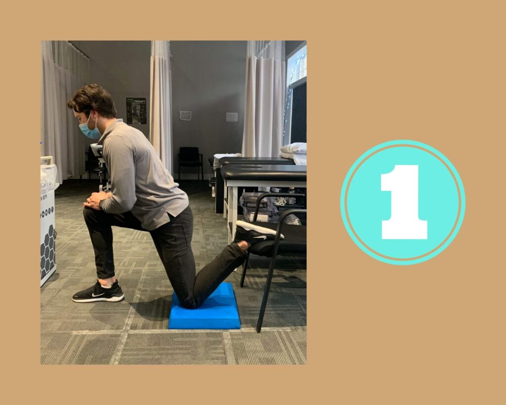 Step one of the Hip Flexor and Quads Stretch