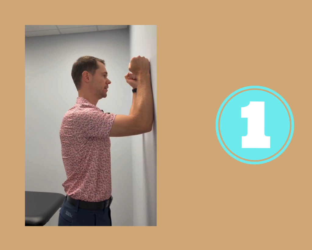 Wall Slide Shoulder Blade Exercise Step 1 demonstrated by Phyisotherapist Coulton Roe