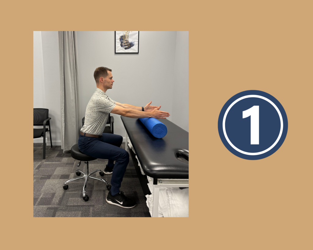 Step 1 of Posture Exercise with Foam Roller demonstrated by Physiotherapist Coulton Roe
