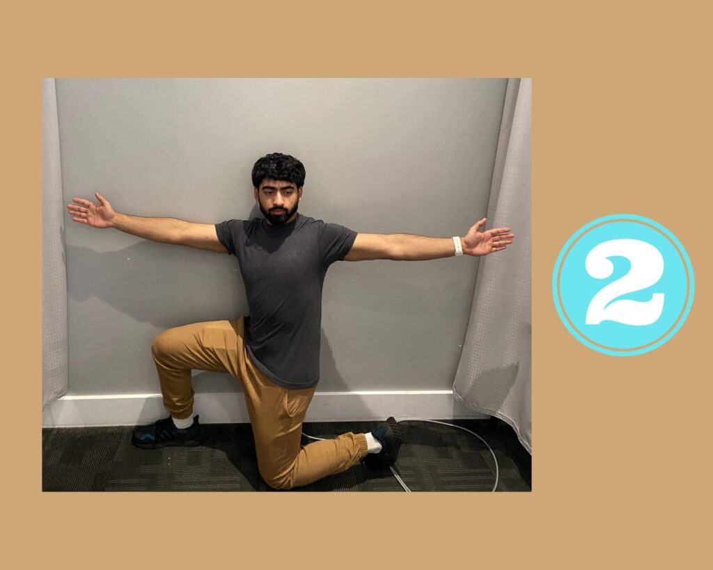 Mid-Back Rotation Exercise step 2 demonstrated by Chad Beacom's physiotherapy student