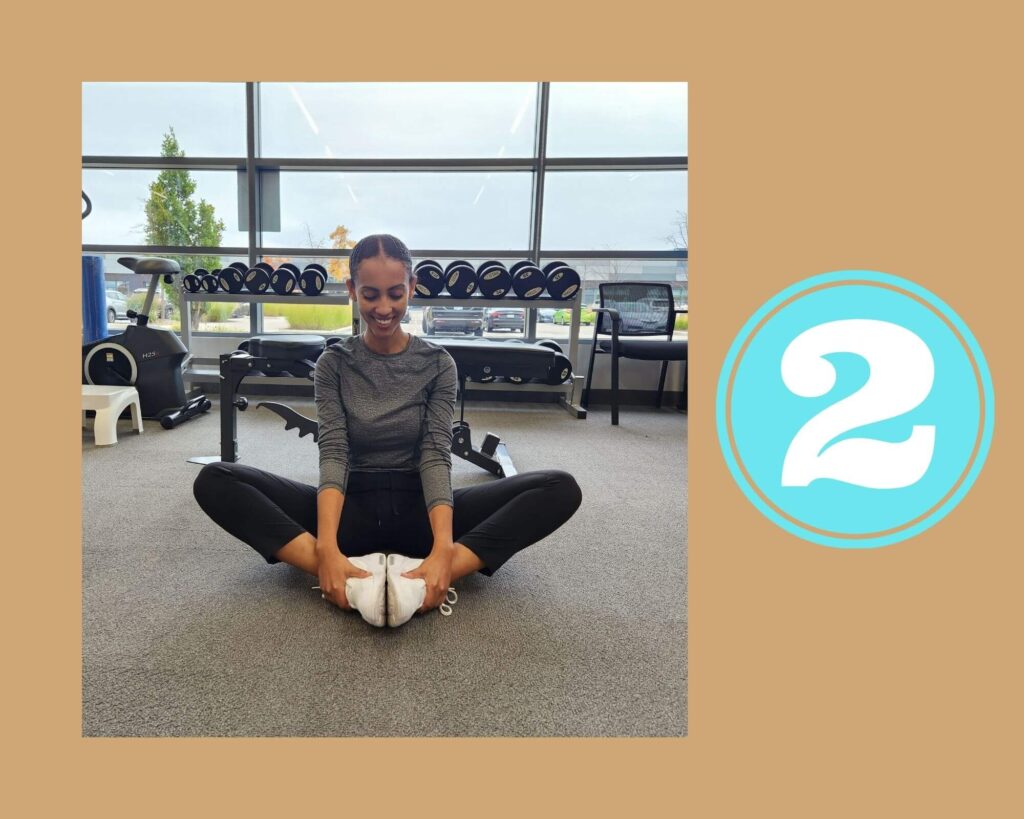 Butterfly Stretch Step 2 demonstrated by physiotherapist Anna Belay