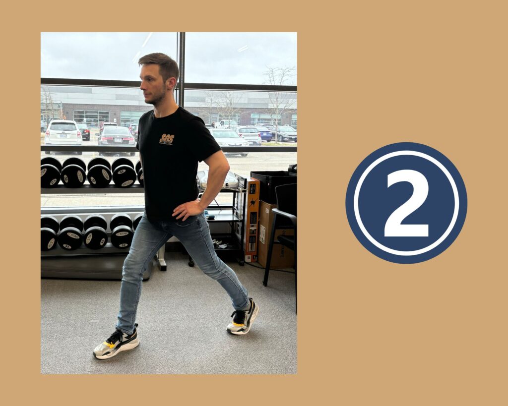 Reverse Lunge Step 2 demonstrated by Physiotherapist Ryan Marrin