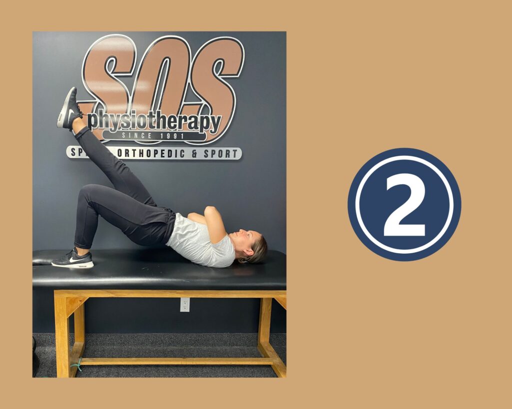 Single Leg Glute Bridge Step 2 demonstrated by Physiotherapist Courtney Voisin