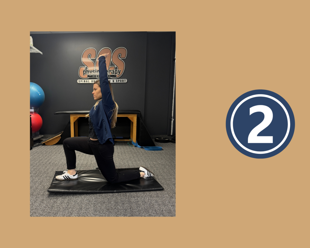 Hip flexor stretch step 2 demonstrated by Physiotherapist Anna Pelczar