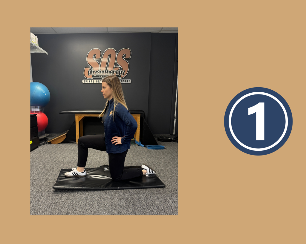 Hip flexor stretch step one demonstrated by Physiotherapist Anna Pelczar