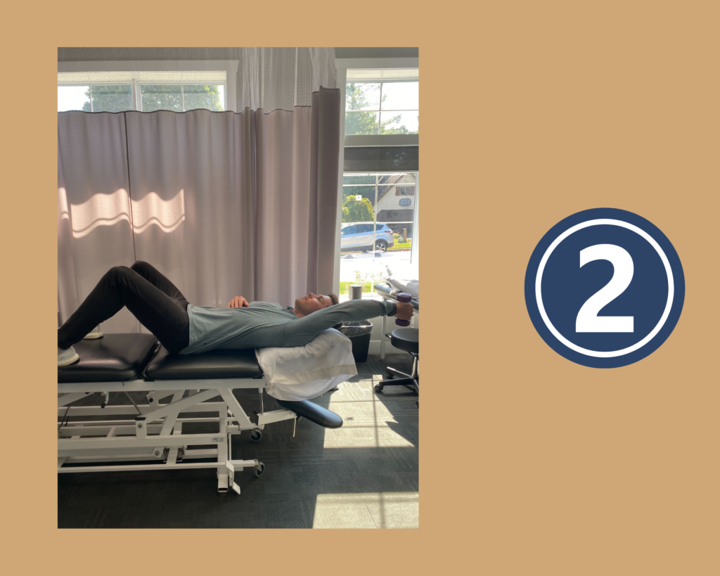 Dumbbell Pullover Shoulder Exercise Step 2 demonstrated by Physiotherapist Chad Beacom