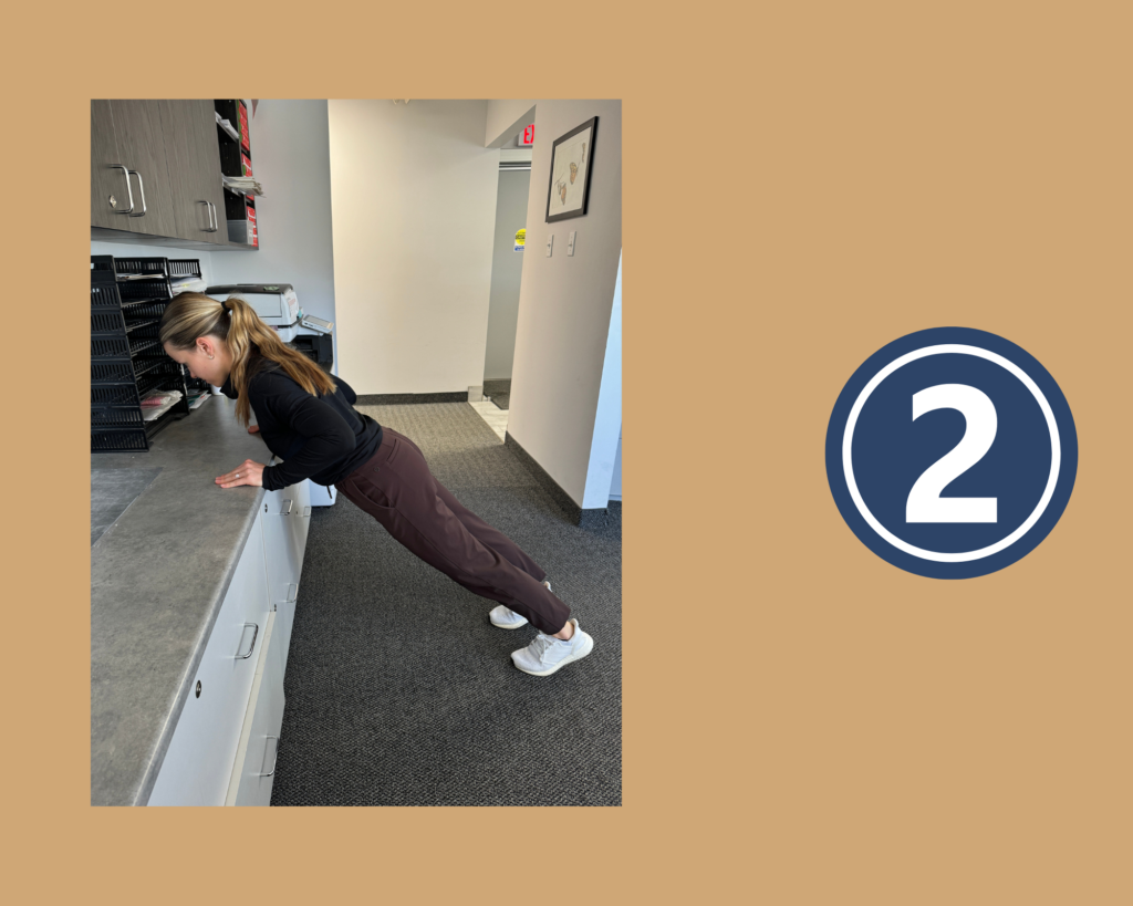 Desk Push Up Step 2 demonstrated by Phyisotherapist Anna Pelczar