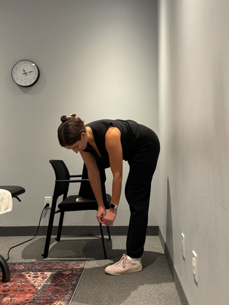 Idiot Shoe Tie Stretch demonstrated by Physiotherapist Jessica Clancy