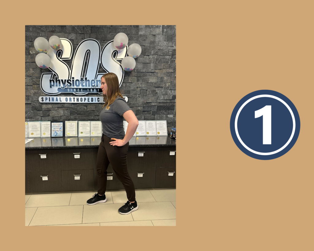 Step 1 of Hip and Low Back Stretch demonstrated by Physiotherapist Amanda Calford