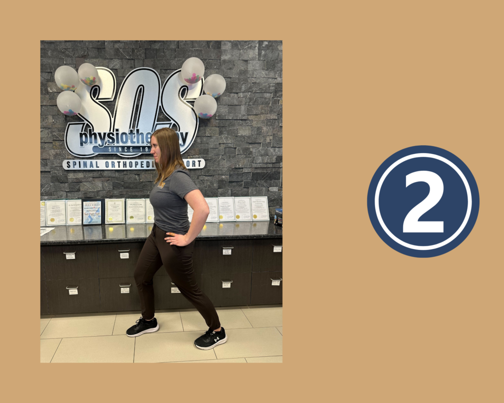 Step 2 of Hip and Low Back Stretch demonstrated by Physiotherapist Amanda Calford