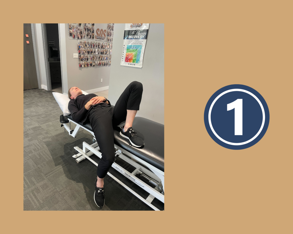 Step 1 of Edge of Bed Hip Flexor Stretch demonstrated by physiotherapist Alana Streicher