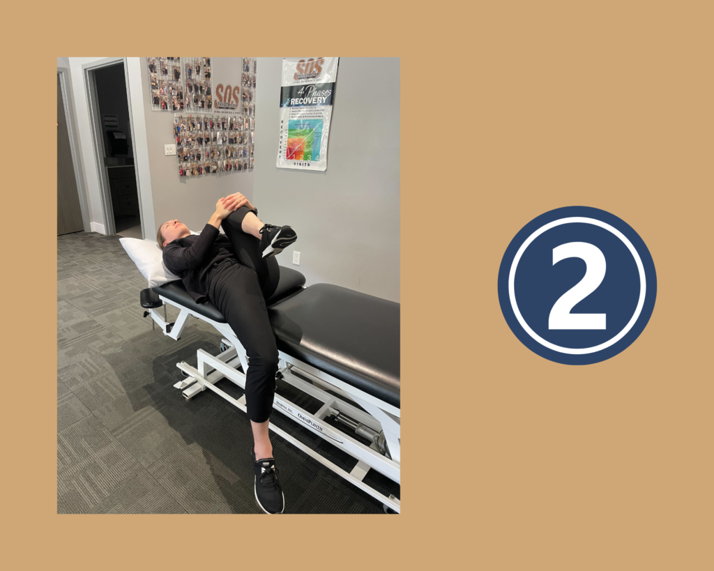 Step 2 of Edge of Bed Hip Flexor Stretch demonstrated by physiotherapist Alana Streicher