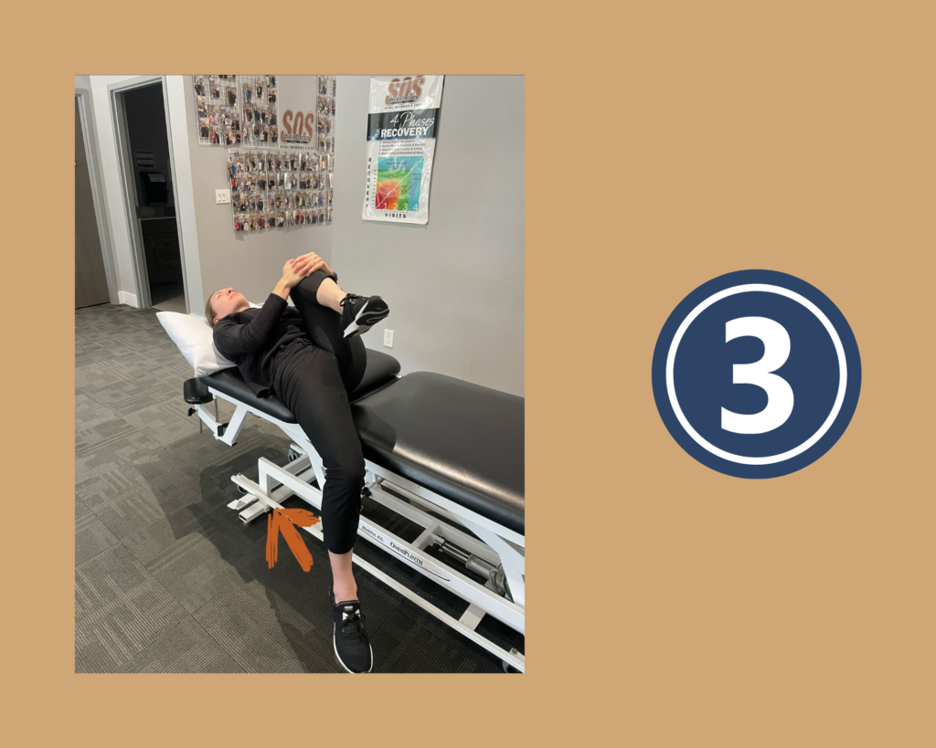 Step 3 of Edge of Bed Hip Flexor Stretch demonstrated by physiotherapist Alana Streicher