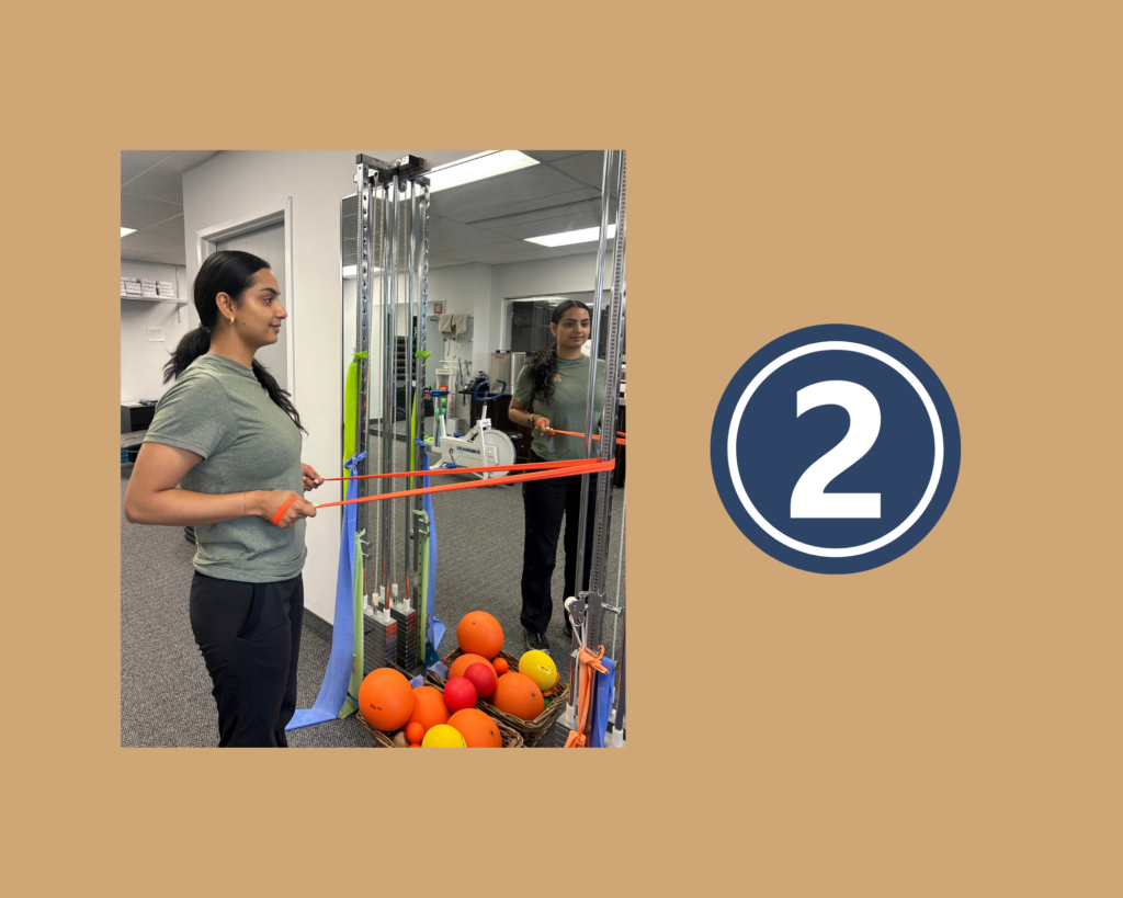 Banded Row Exercise Step 2 demonstrated by Physiotherapist Mehak Sandhu